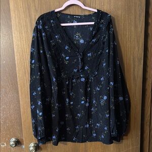 Black Relaxed Blouse with Celestial Print